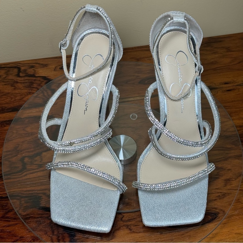 Jessica Simpson Geralie Rhinestone Strappy Dress Sandals in Silver